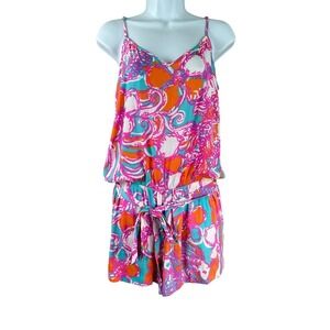 Lilly Pulitzer Romper Womens Medium Pink White Deanna Floral Summer Playsuit